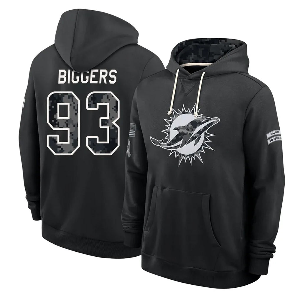 M.Dolphins #93 Zeek Biggers Player 2026 Black Logo Pullover Hoodies Limited Game Cooneas Stitched Jerseys