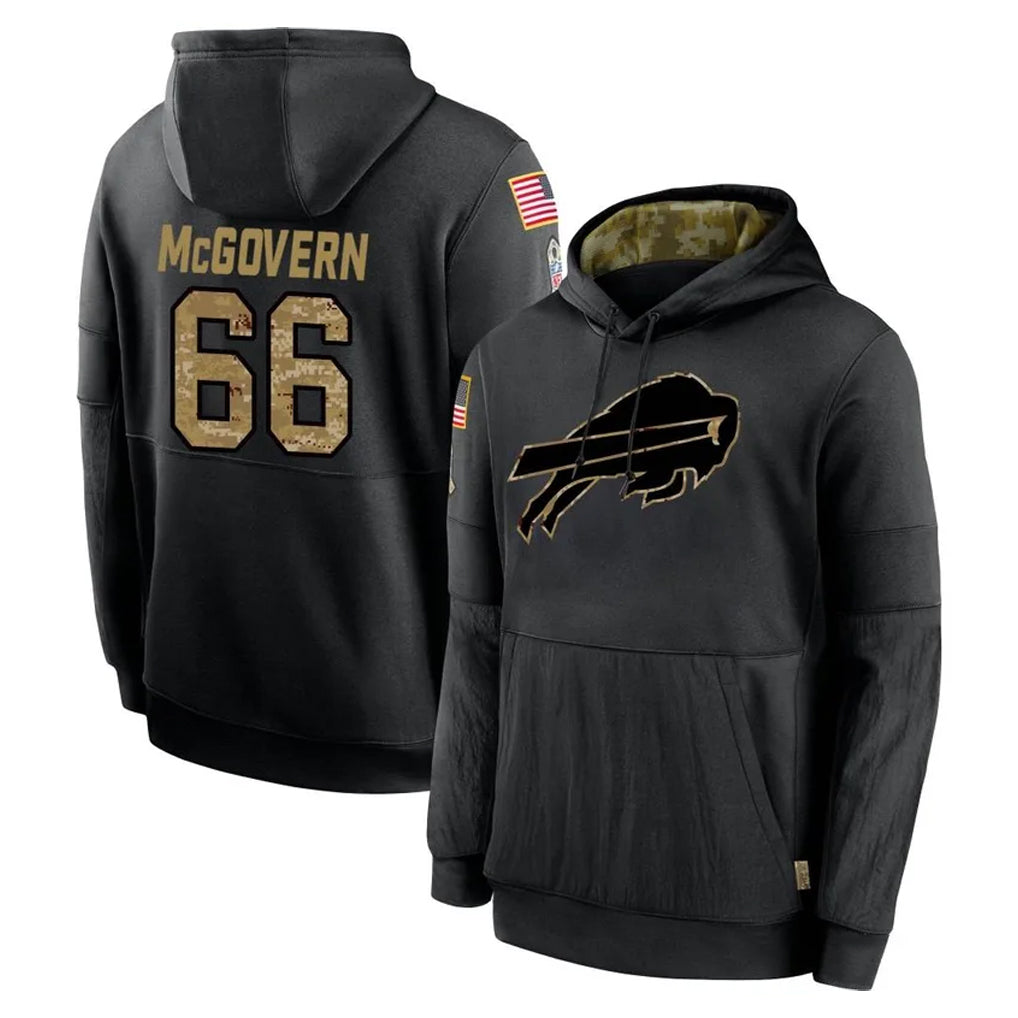 B.Bills #66 Connor McGovern Player Black Salute to Service Hoodies Cooneas Stitched Jersey