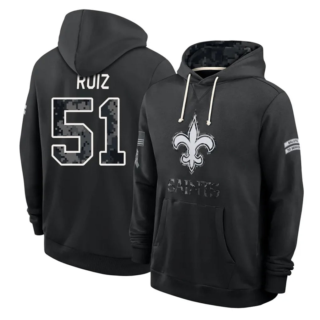 NO.Saints #51 Cesar Ruiz Player 2026 Black Logo Pullover Hoodies Limited Game Cooneas Stitched Jerseys