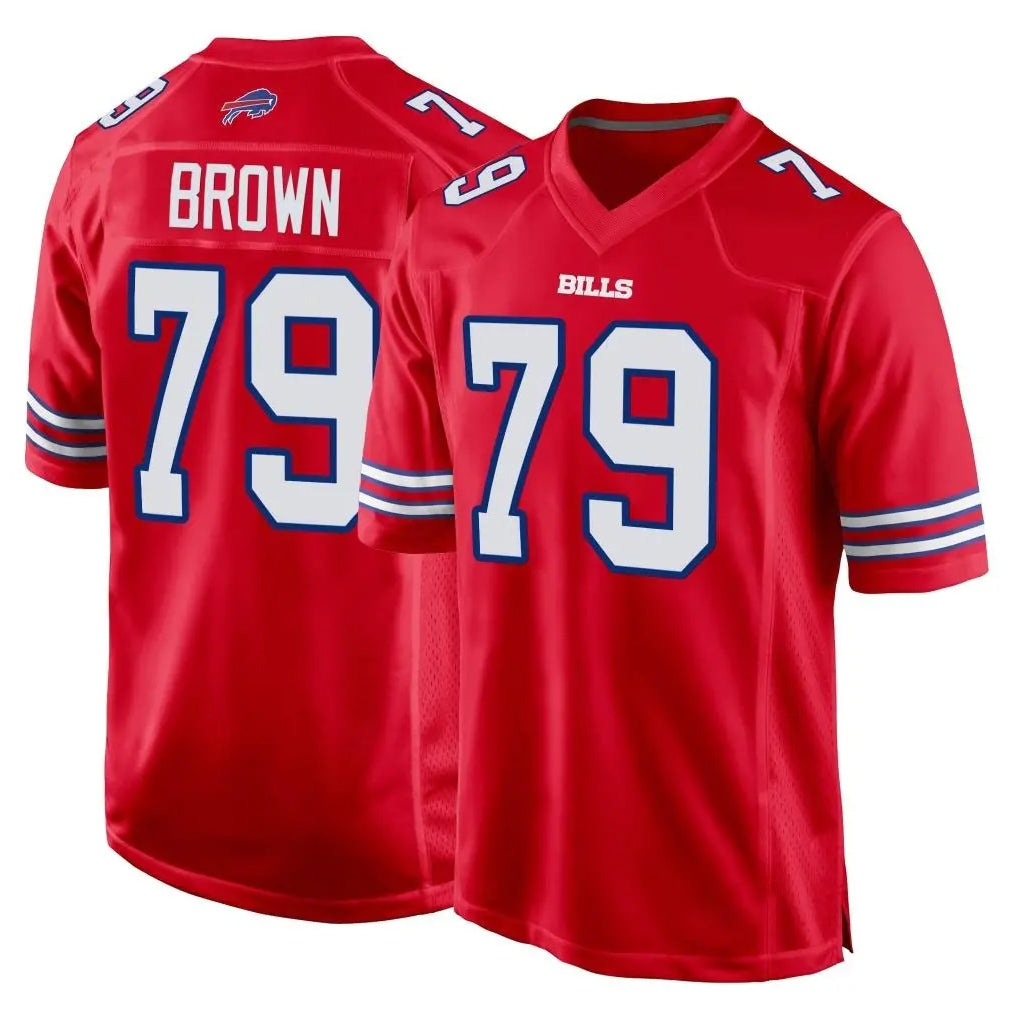 B.Bills #79 Spencer Brown Player Red Home Game Cooneas Stitched Jerseys