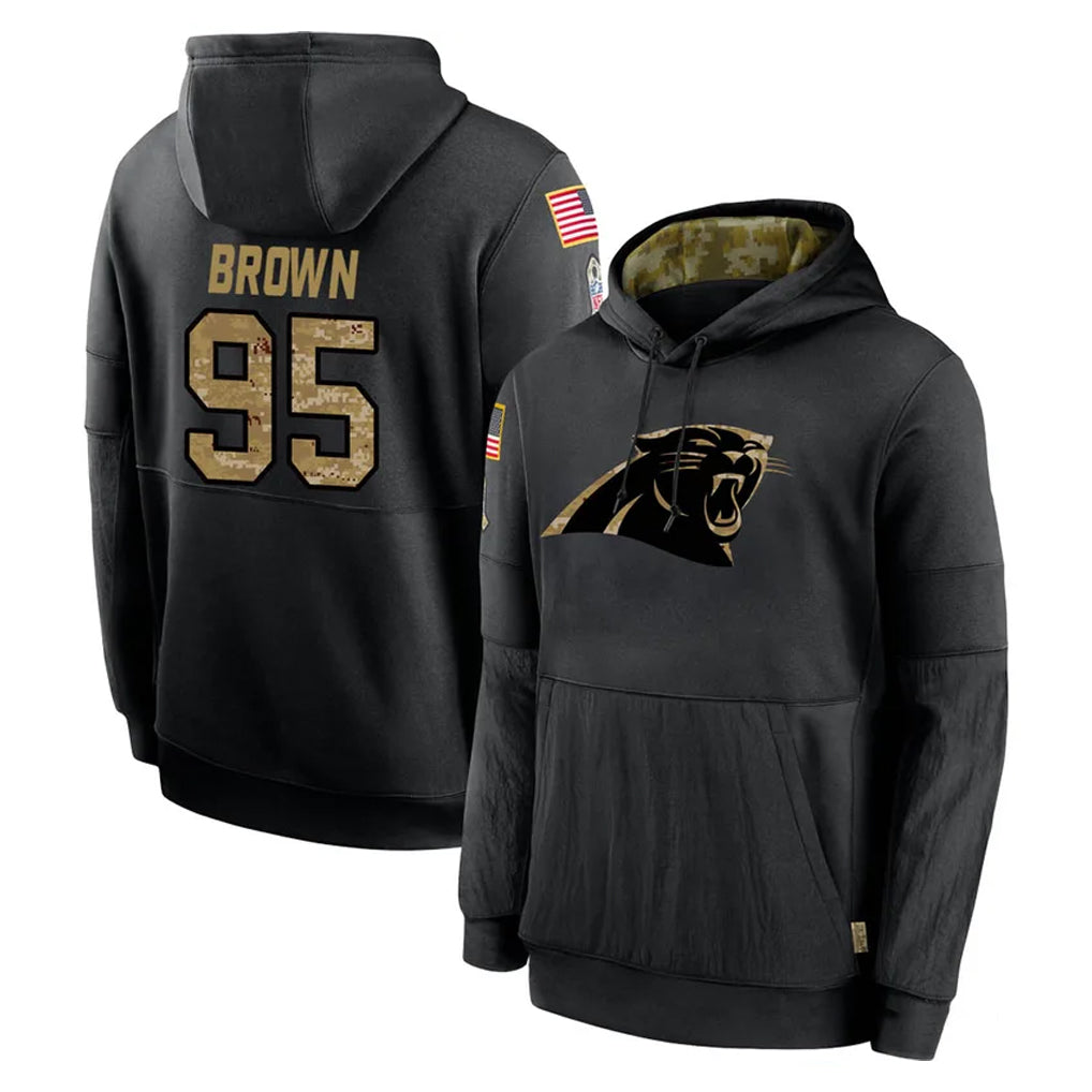 C.Panthers #95 Derrick Brown Player Black Salute to Service Pullover Hoodies Limited Game Cooneas Stitched Jerseys