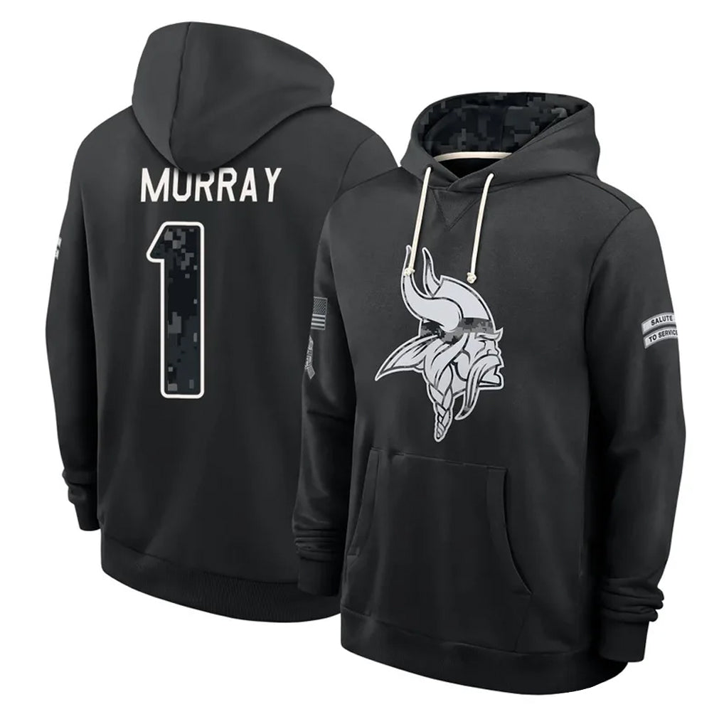 MN.Vikings #1 Kyler Murray Player 2026 Black Logo Pullover Hoodies Limited Game Cooneas Stitched Jerseys