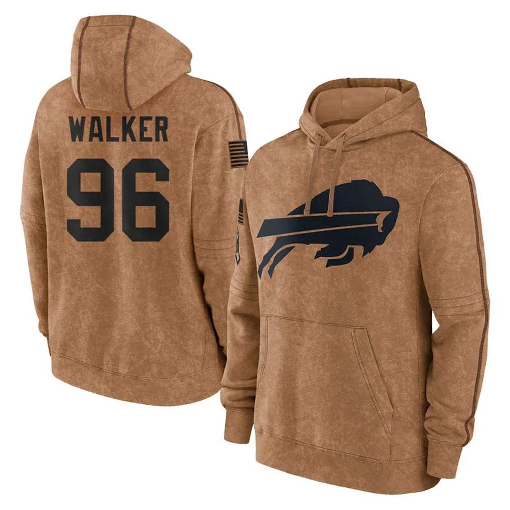 B.Bills #96 Deone Walker Player Brown Salute to Service Hoodies Cooneas Stitched Jerseys