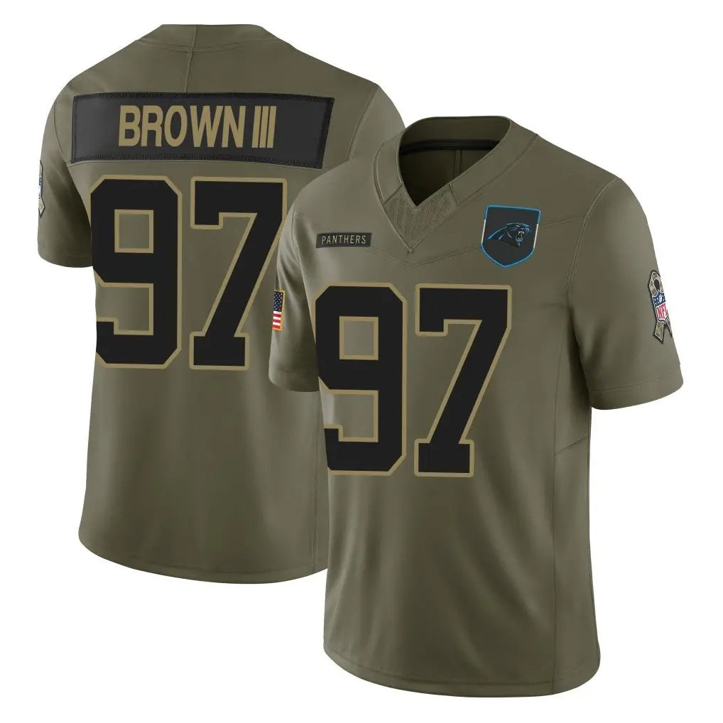 C.Panthers #97 Bobby Brown III Player Olive 2025 Salute to Service Limited Game Cooneas Stitched Jerseys