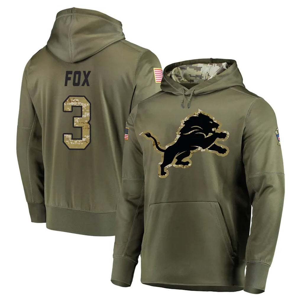 D.Lions #3 Jack Fox Player Olive Salute to Service Pullover Hoodies Home Game Cooneas Stitched Jerseys