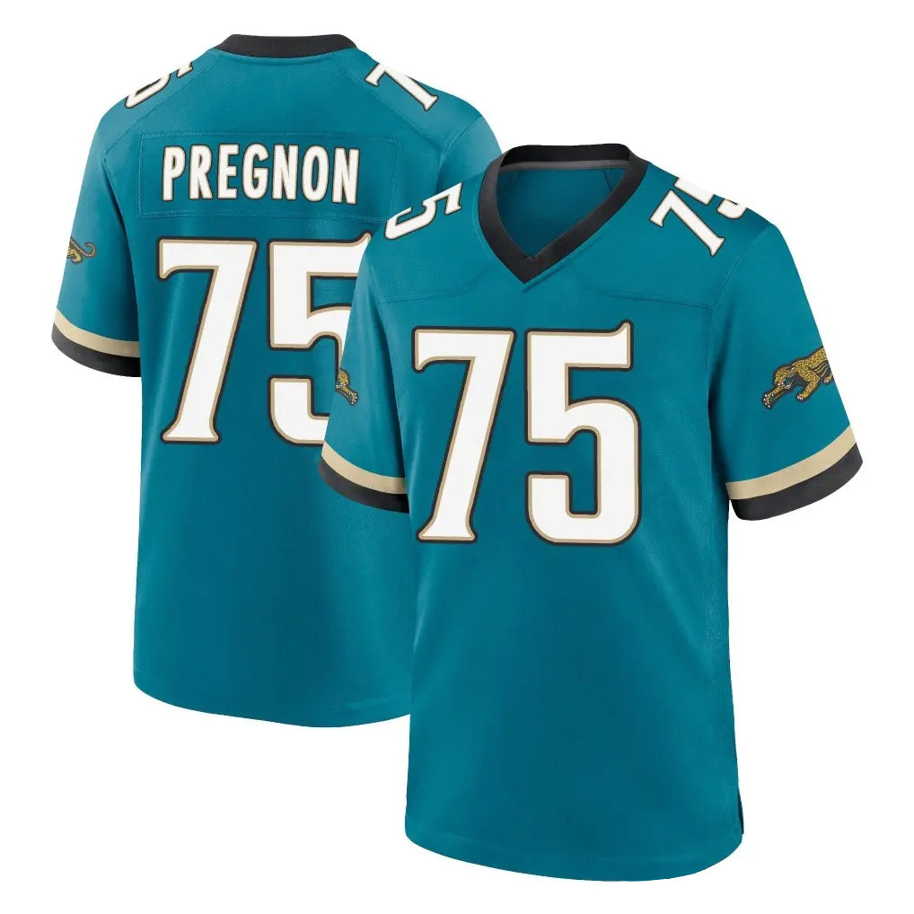 J.Jaguars #75 Emmanuel Pregnon Player Teal Prowler Throwback Limited Home Game Cooneas Stitched Jerseys