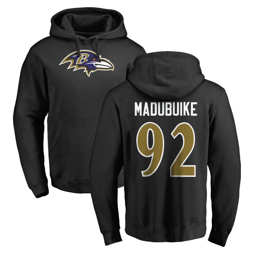 B.Ravens #92 Nnamdi Madubuike Player Black Pullover Hoodie Cooneas Stitched Jerseys