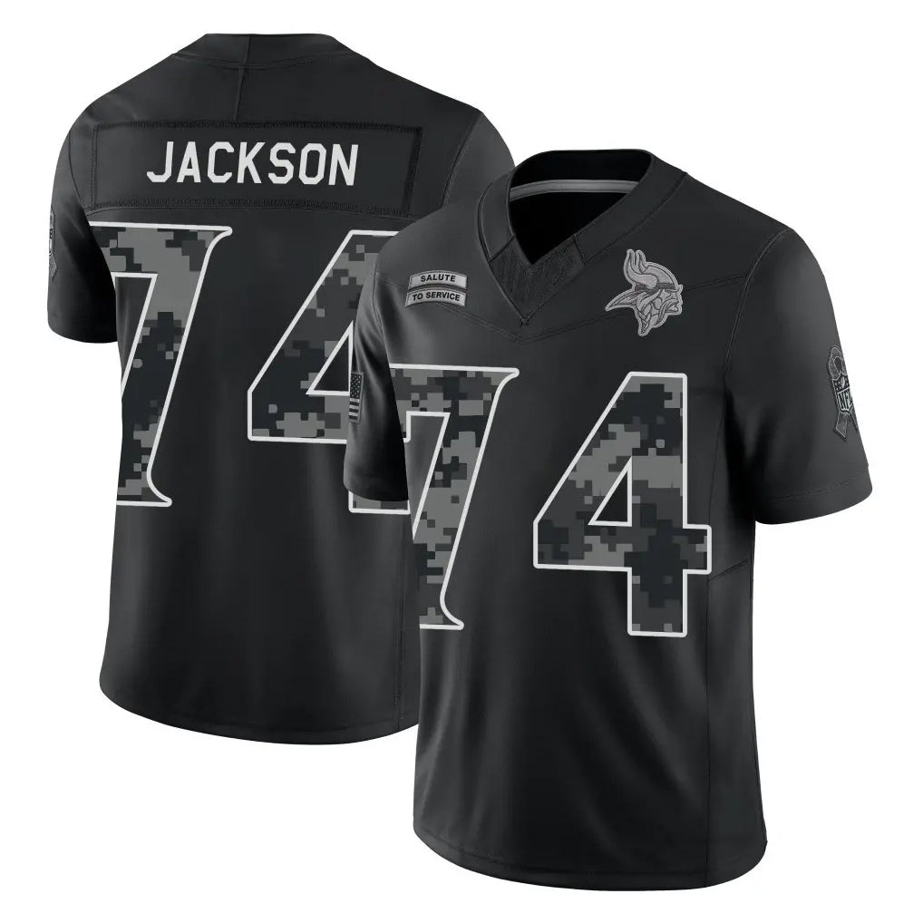 MN.Vikings #74 Donovan Jackson Player Black Limited 2026 Salute to Service Home Game Cooneas Stitched Jerseys