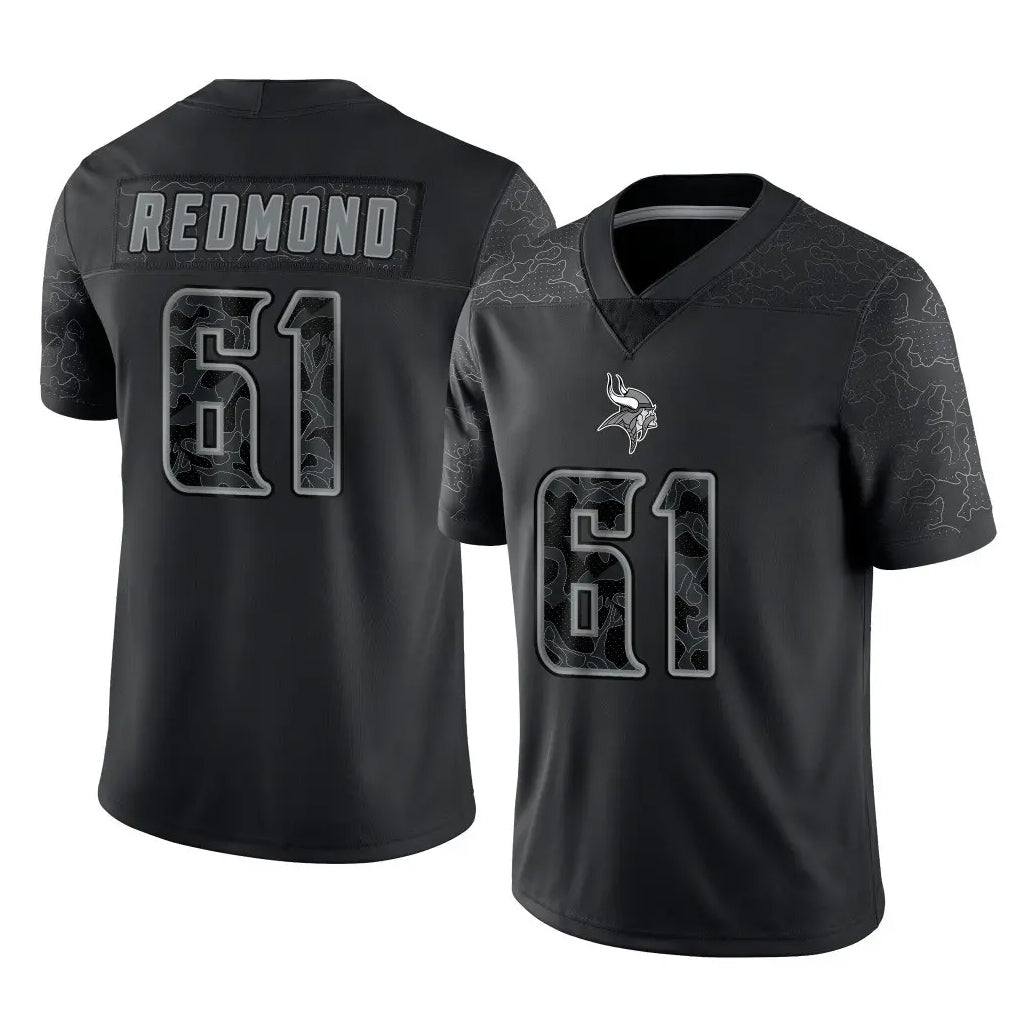 MN.Vikings #61 Jalen Redmond Player Black Reflective LImited Home Game Cooneas Stitched Jerseys