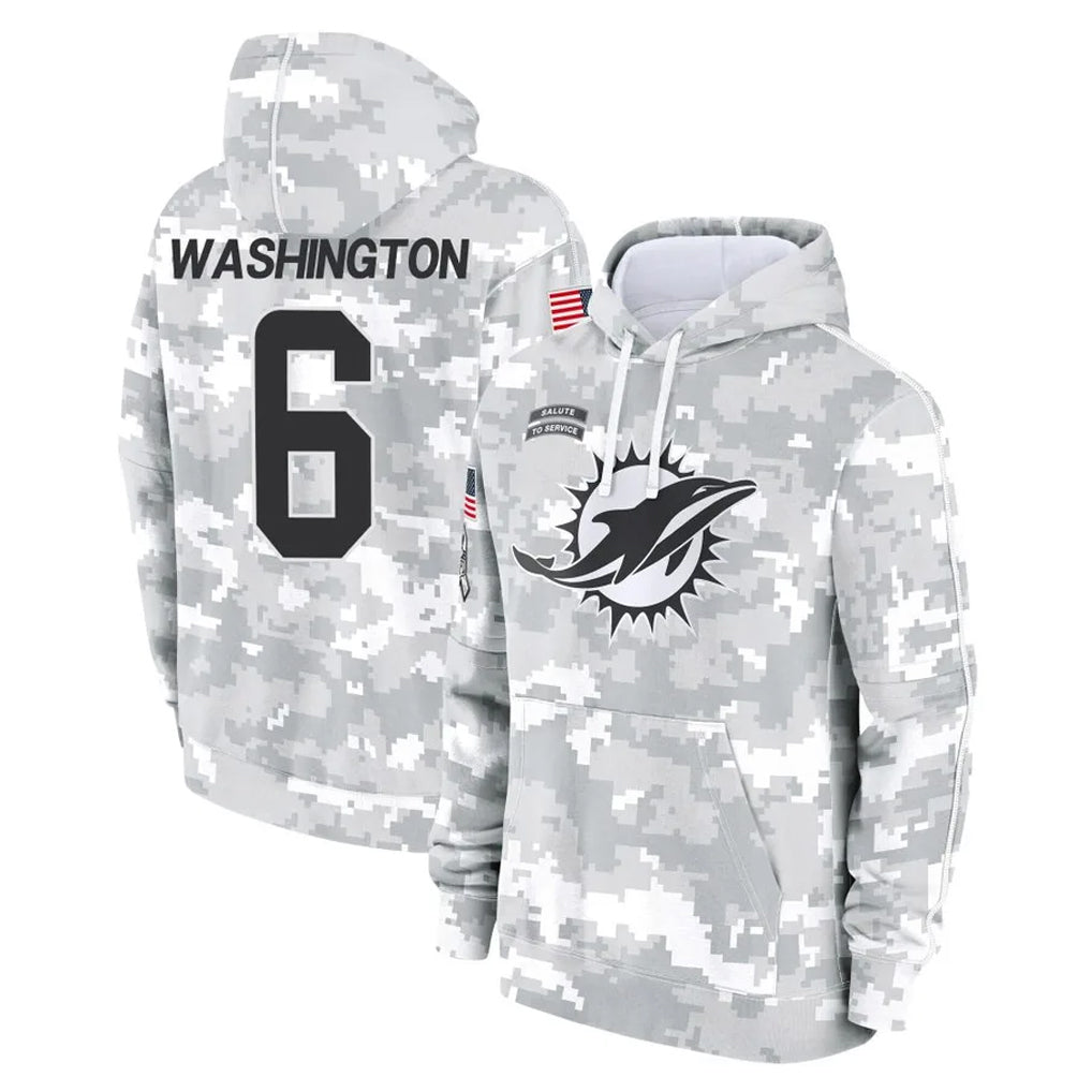 M.Dolphins #6 Malik Washington Player Arctic Camo Salute to Service Hoodies Limited Game Cooneas Stitched Jerseys