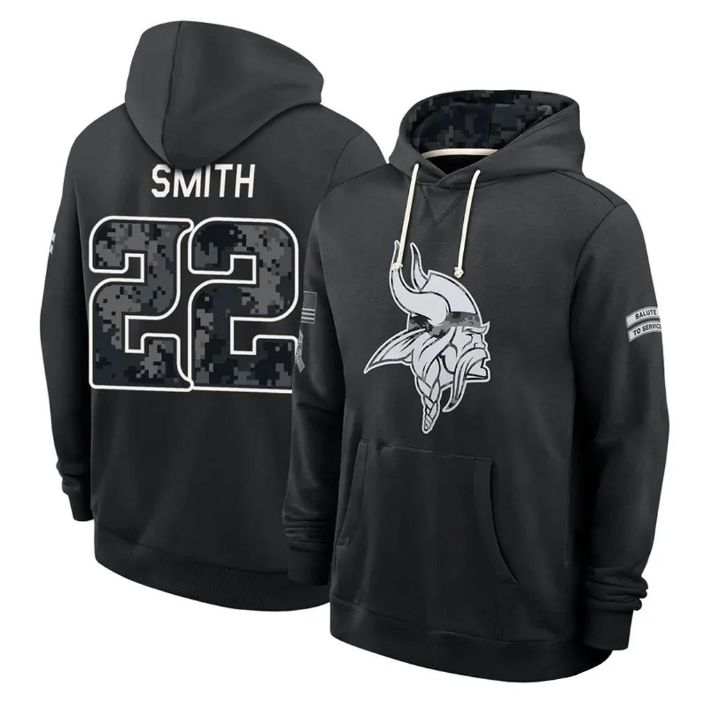 MN.Vikings #22 Harrison Smith Player 2026 Black Logo Pullover Hoodies Limited Game Cooneas Stitched Jerseys