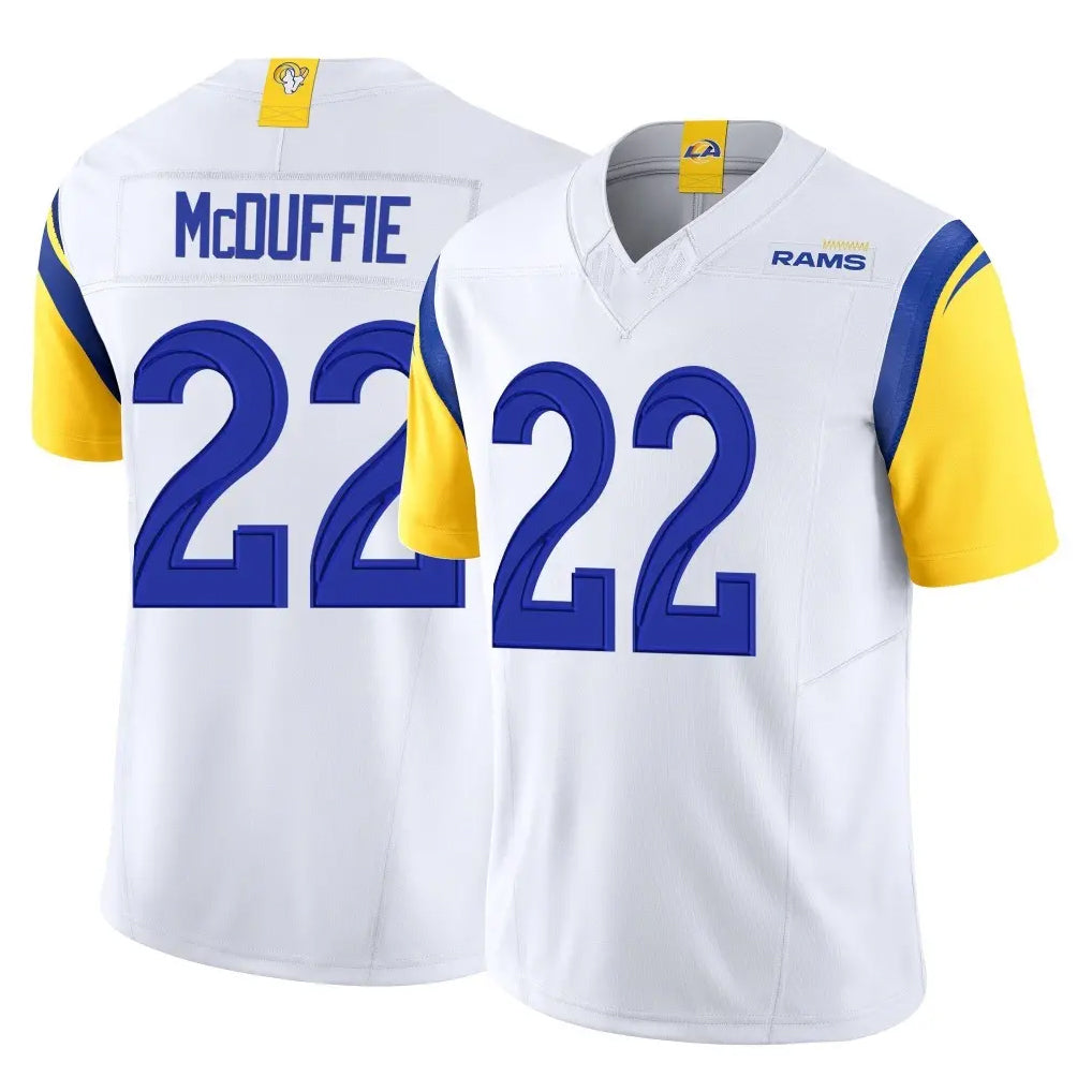 LA.Rams #22 Trent McDuffie Player White Limited Vapor F.U.S.E. Home Game Cooneas Stitched Jerseys