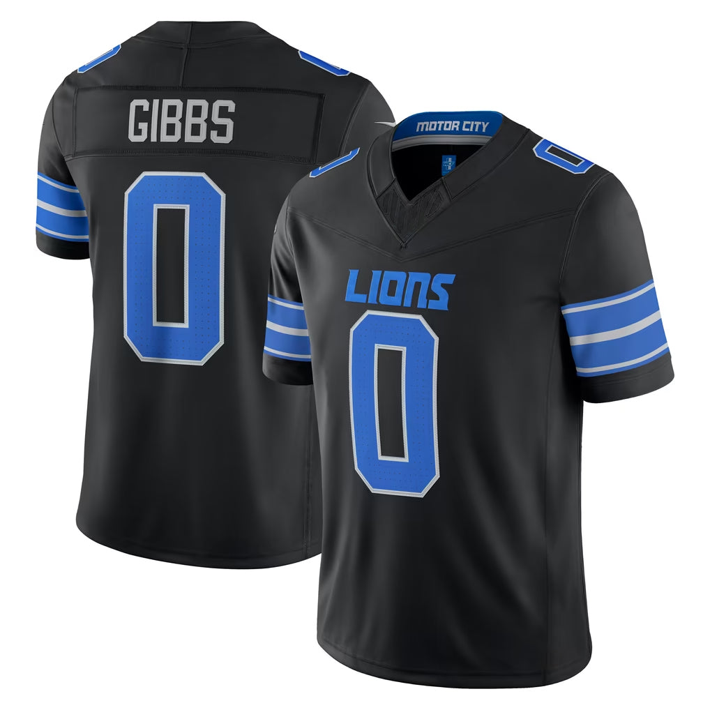 D.Lions #0 Jahmyr Gibbs Player Black Vapor F.U.S.E. Limited Game Home Cooneas Stitched Jerseys