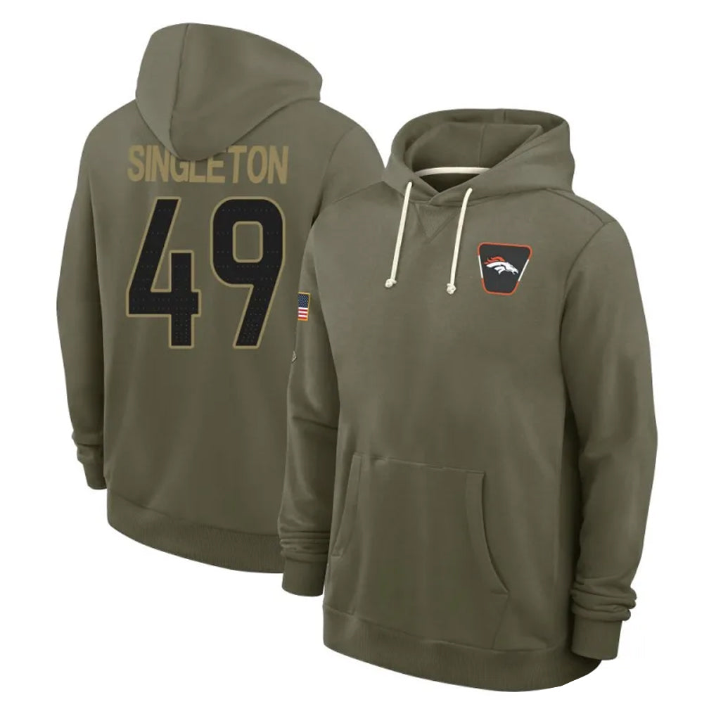 D.Broncos #49 Alex Singleton Player Olive Salute to Service Pullover Hoodies Limited Cooneas Stitched Jerseys