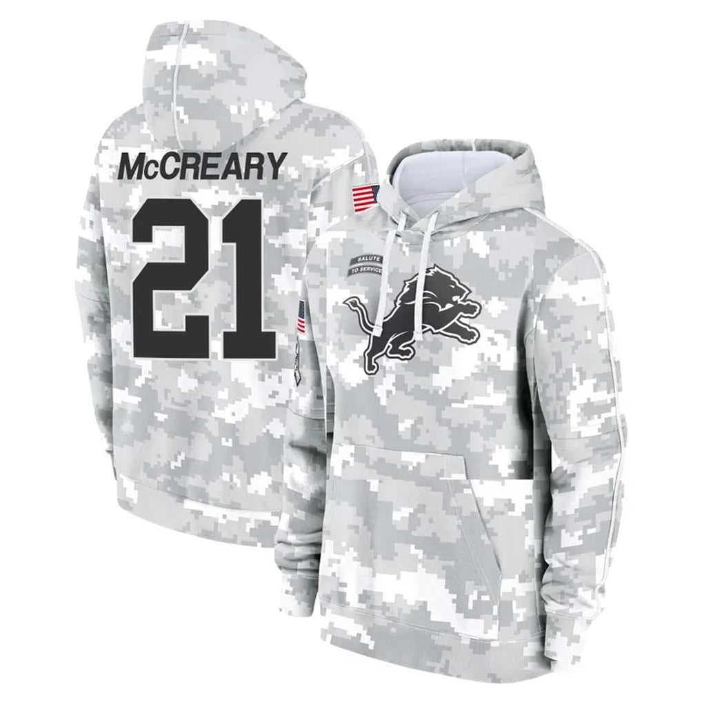 D.Lions #21 Roger McCreary Player Arctic Camo Salute to Service Hoodies Limited Game Cooneas Stitched Jerseys