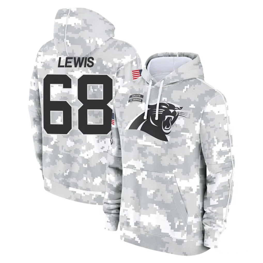 C.Panthers #68 Damien Lewis Player Arctic Camo Salute to Service Pullover Hoodies Limited Game Cooneas Stitched Jerseys