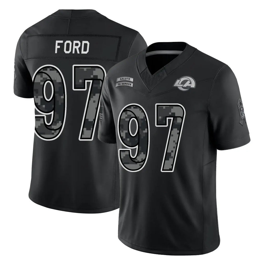 LA.Rams #97 Poona Ford Player Black Limited 2026 Salute to Service Home Game Cooneas Stitched Jerseys