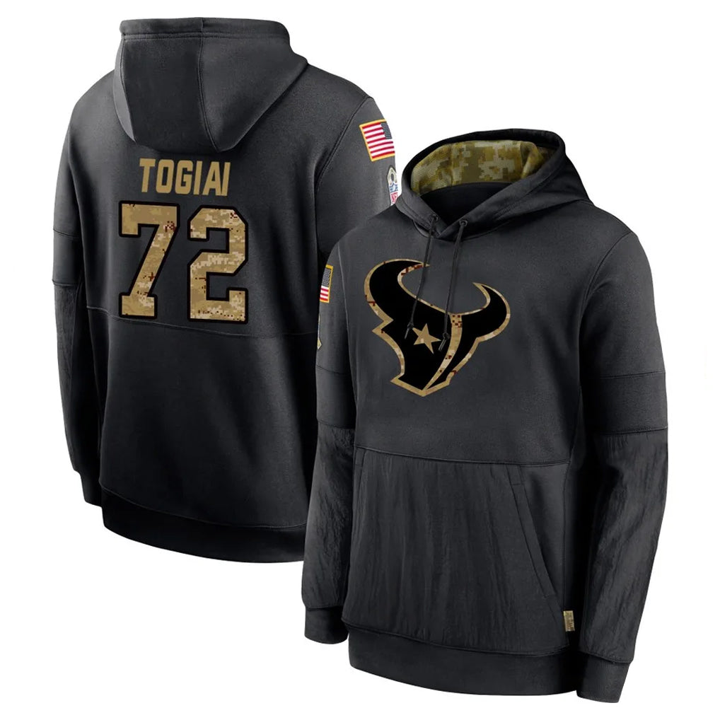 H.Texans #72 Tommy Togiai Player Black Salute to Service Hoodies Limited Game Cooneas Stitched Jerseys