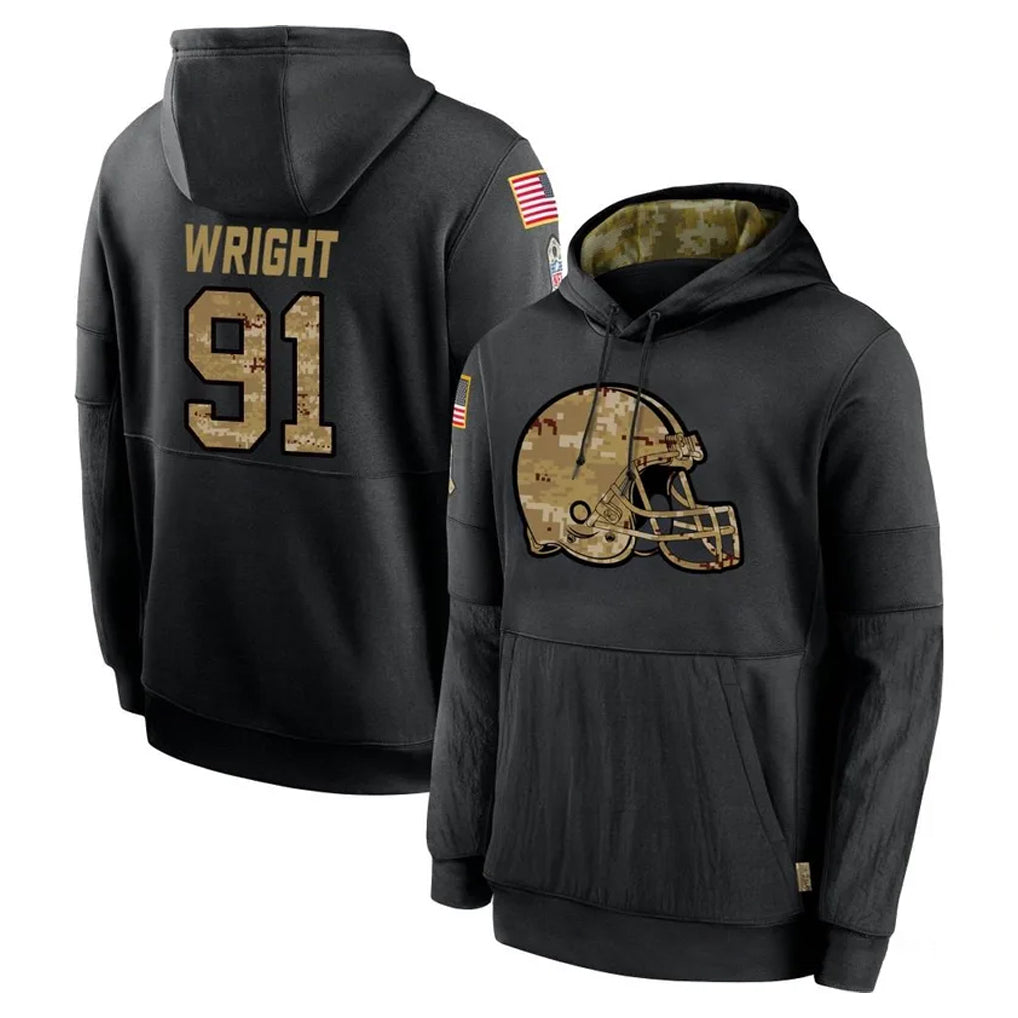 C.Browns #91 Alex Wright Player Black Salute to Service Pullover Hoodies Limited Cooneas Stitched Jerseys