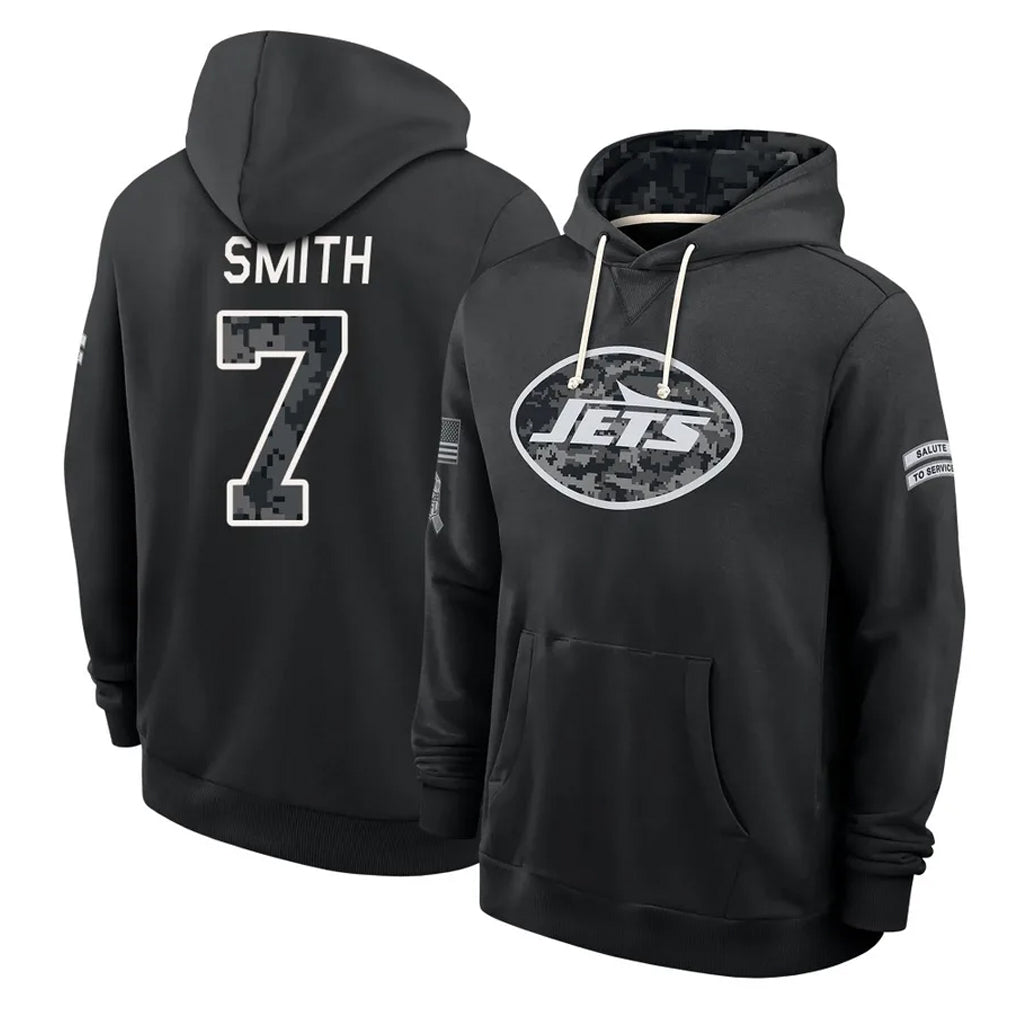 NY.Jets #7 Geno Smith Player 2026 Black Logo Pullover Hoodies Limited Game Cooneas Stitched Jerseys