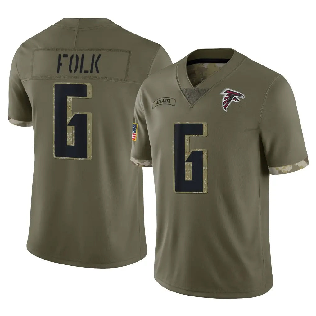 A.Falcons #6 Nick Folk Player Olive Salute To Service Limited Cooneas Stitched Jerseys