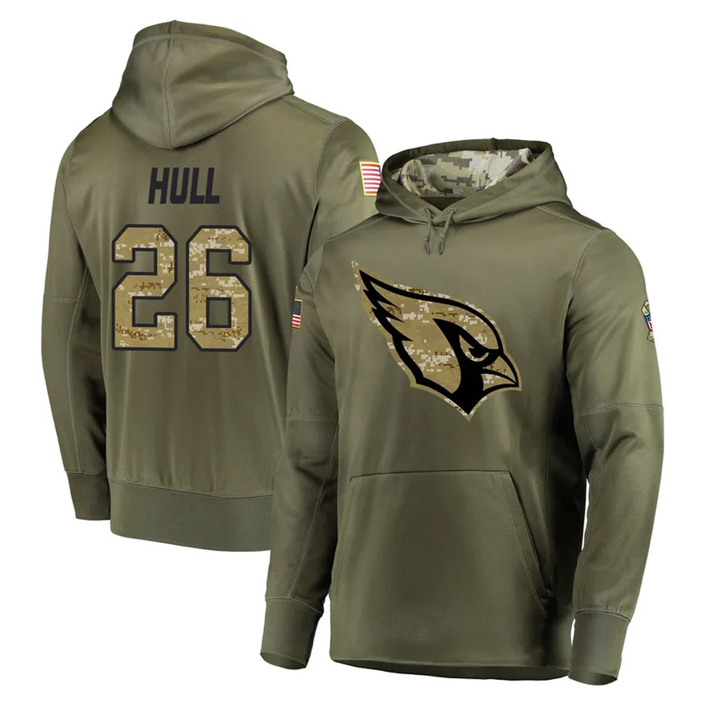 A.Cardinals #26 Evan Hull Player Olive Salute to Service Pullover Hoodie Home Game Cooneas Stitched Jerseys
