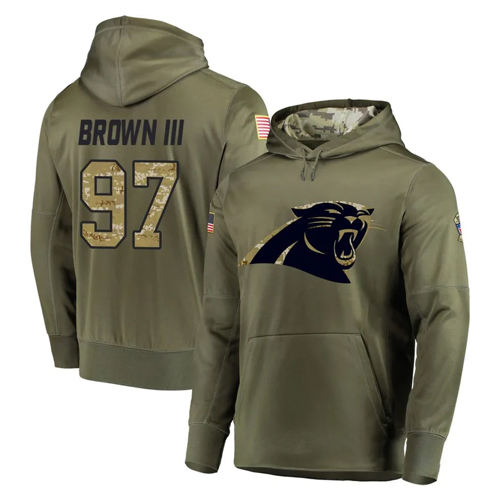 C.Panthers #97 Bobby Brown III Player Olive Salute to Service Hoodies Cooneas Stitched Jerseys