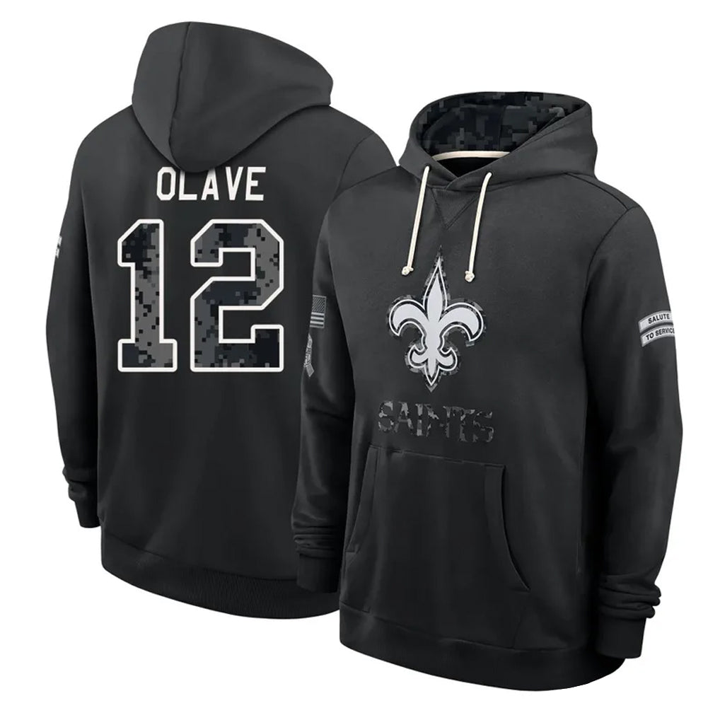 NO.Saints #12 Chris Olave Player 2026 Black Logo Pullover Hoodies Limited Game Cooneas Stitched Jerseys