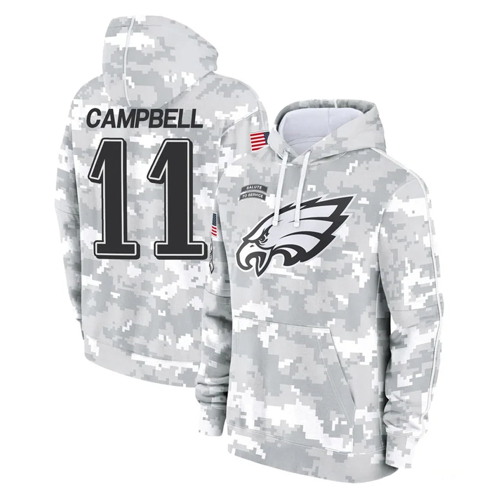 P.Eagles #11 Jihaad Campbell Player Arctic Camo Salute to Service Pullover Hoodies Limited Game Cooneas Stitched Jerseys