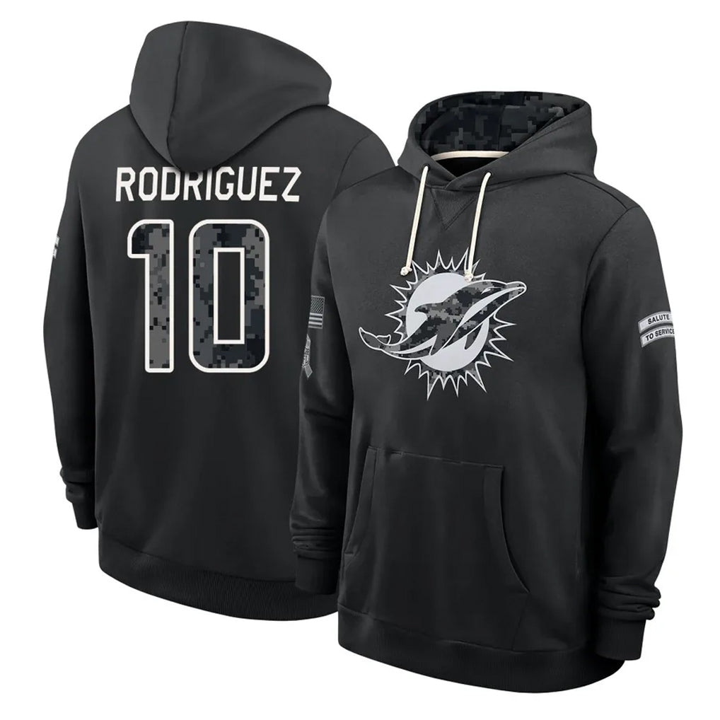M.Dolphins #10 Jacob Rodriguez Player 2026 Black Logo Pullover Hoodies Limited Game Cooneas Stitched Jerseys