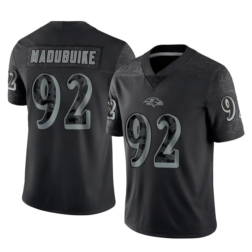 B.Ravens #92 Nnamdi Madubuike Player Black REFLECTIVE Limited Cooneas Stitched Jerseys