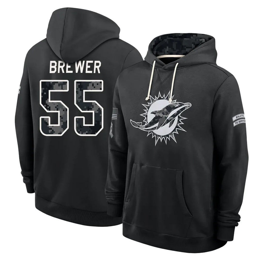 M.Dolphins #55 Aaron Brewer Player 2026 Black Logo Pullover Hoodies Limited Game Cooneas Stitched Jerseys