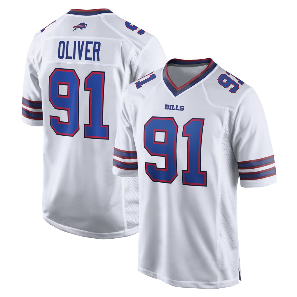 B.Bills #91 Ed Oliver Player White Home Game Cooneas Stitched Jerseys