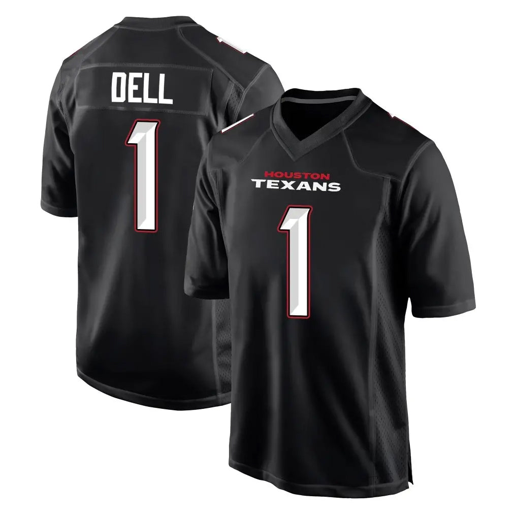 H.Texans #1 Tank Dell Player Carbon Black Fashion Home Game Cooneas Stitched Jerseys