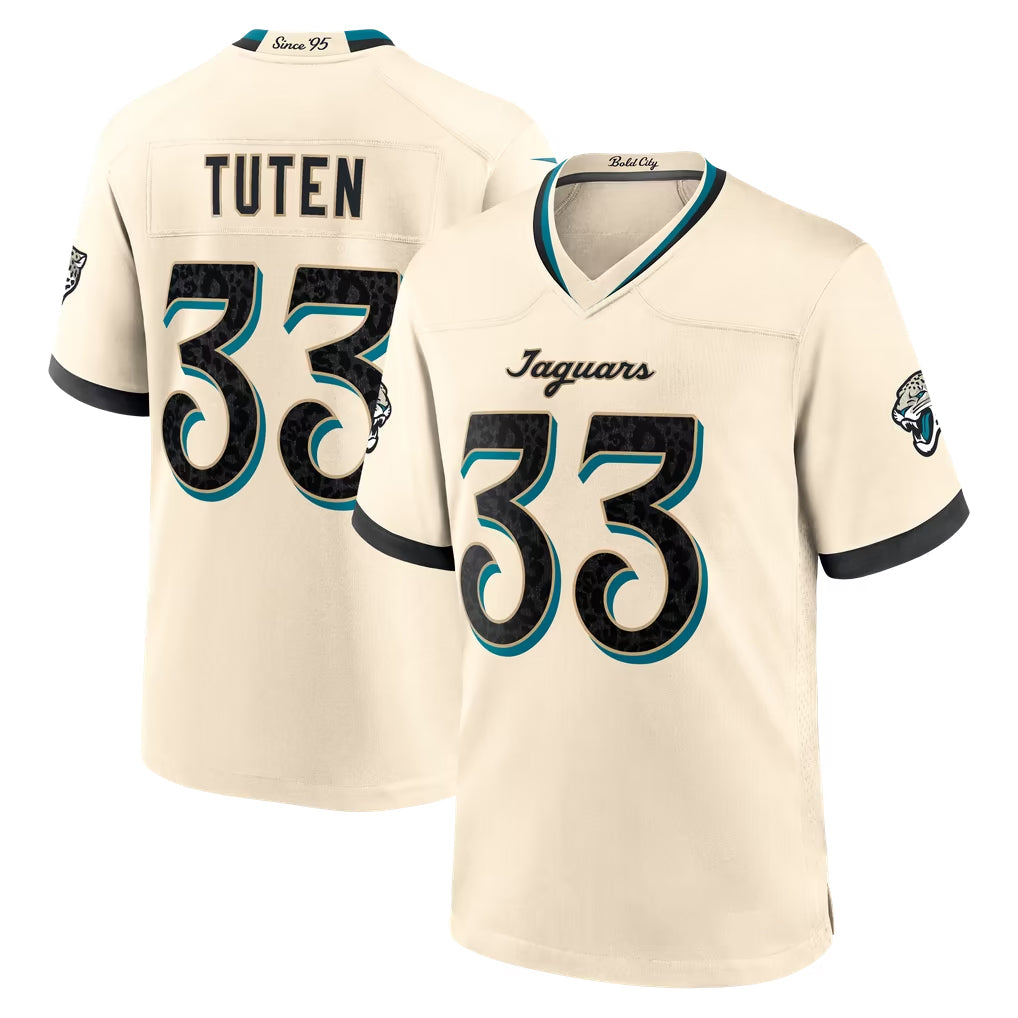 J.Jaguars #33 Bhayshul Tuten Player Natural 2026 Rivalries Collection Game Cooneas Stitched Jerseys