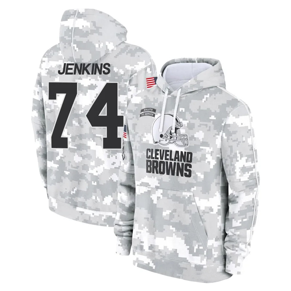C.Browns #74 Elgton Jenkins Player Arctic Camo Salute to Service Hoodies Limited Game Cooneas Stitched Jerseys