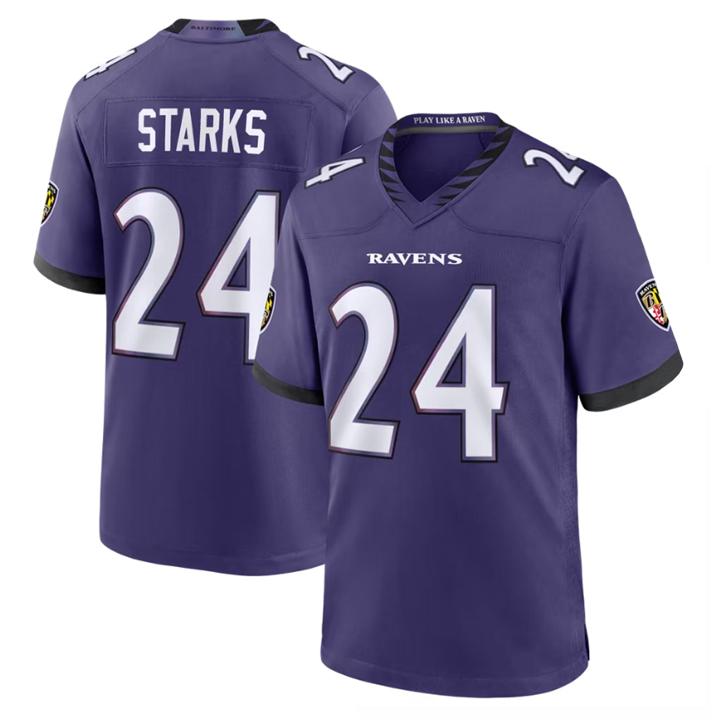 B.Ravens #24 Malaki Starks Player Purple Limited Home Game Cooneas Stitched Jerseys