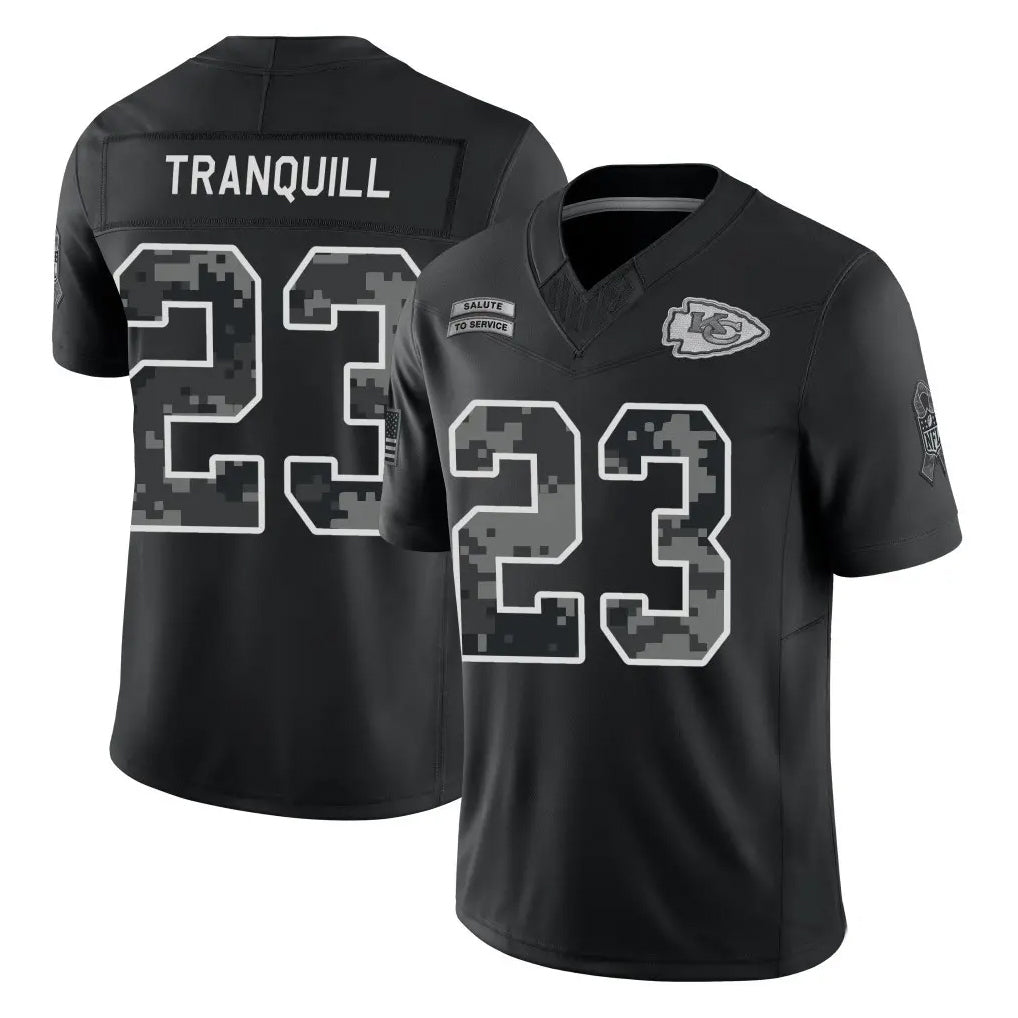 KC.Chiefs #23 Drue Tranquill Player Black Limited 2026 Salute to Service Home Game Stitched Jerseys
