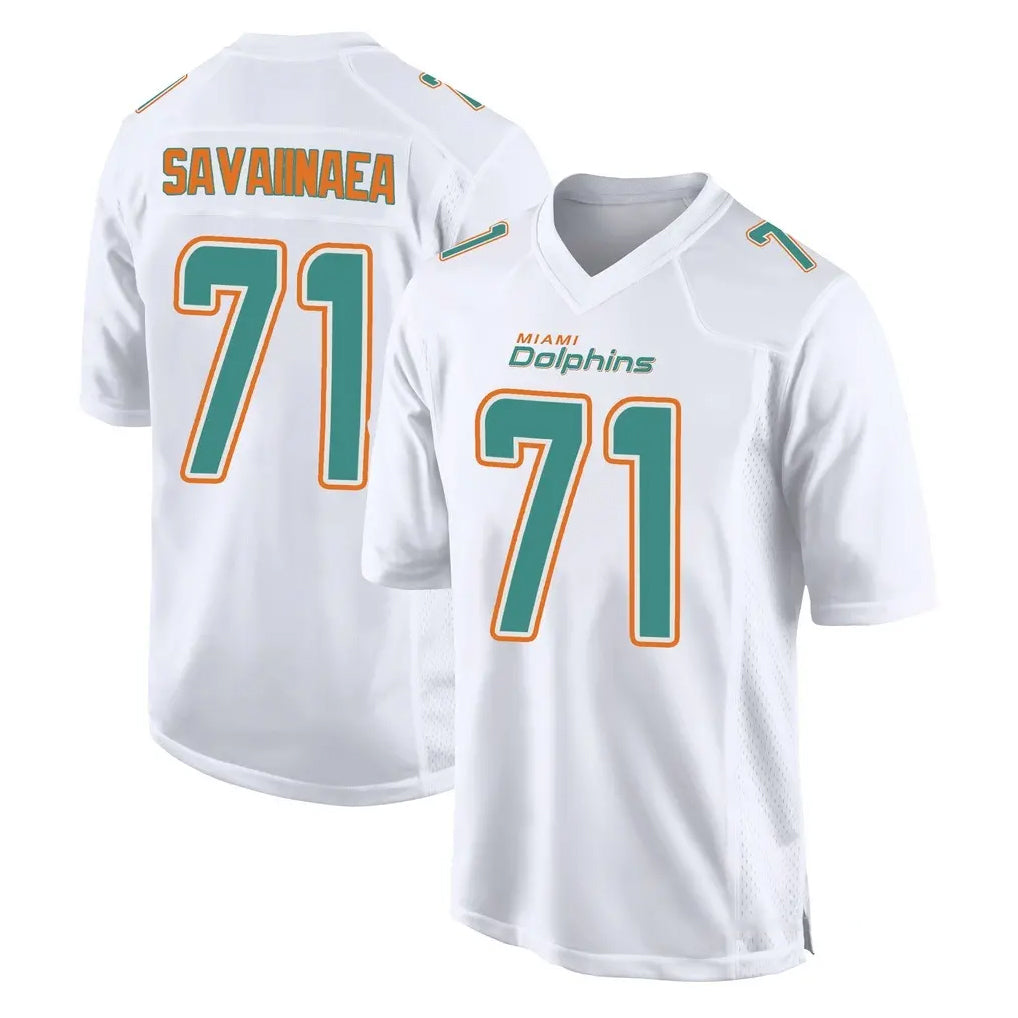 M.Dolphins #71 Jonah Savaiinaea Player White Fashion Home Game Cooneas Stitched Jerseys