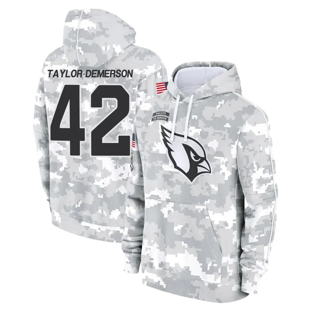 A.Cardinals #42 Dadrion Taylor-Demerson Player Arctic Camo Limited Salute to Service Pullover Hoodies Game Cooneas Stitched Jerseys