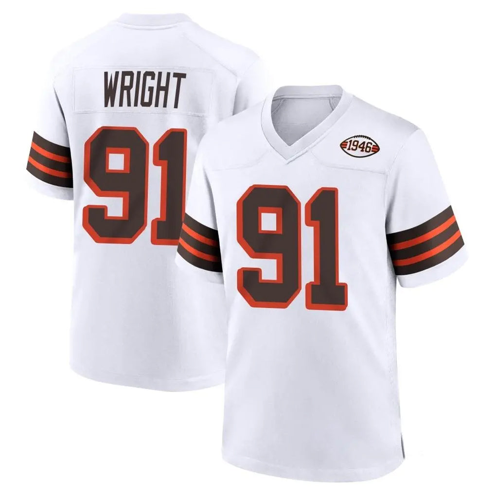 C.Browns #91 Alex Wright Player White Alternate Home Game Cooneas Stitched Jerseys