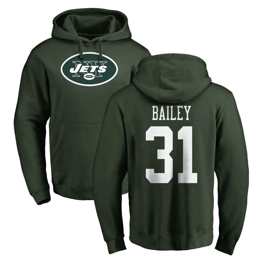 NY.Jets #31 David Bailey Player Green LOGO Pullover Hoodies Limited Game Cooneas Stitched Jerseys