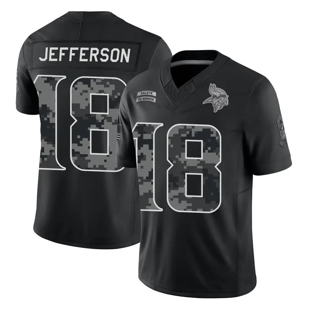 MN.Vikings #18 Justin Jefferson Player Black Limited 2026 Salute to Service Home Game Cooneas Stitched Jerseys