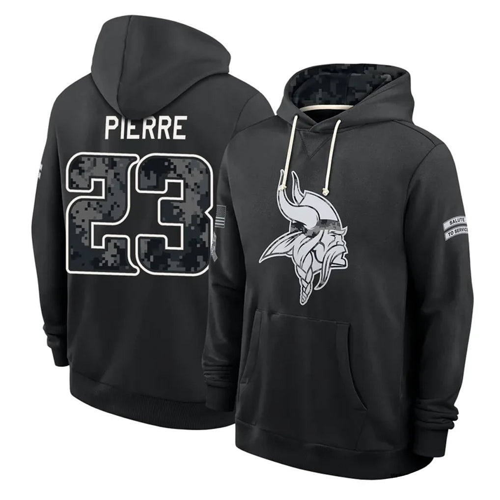 MN.Vikings #23 James Pierre Player 2026 Black Logo Pullover Hoodies Limited Game Cooneas Stitched Jerseys