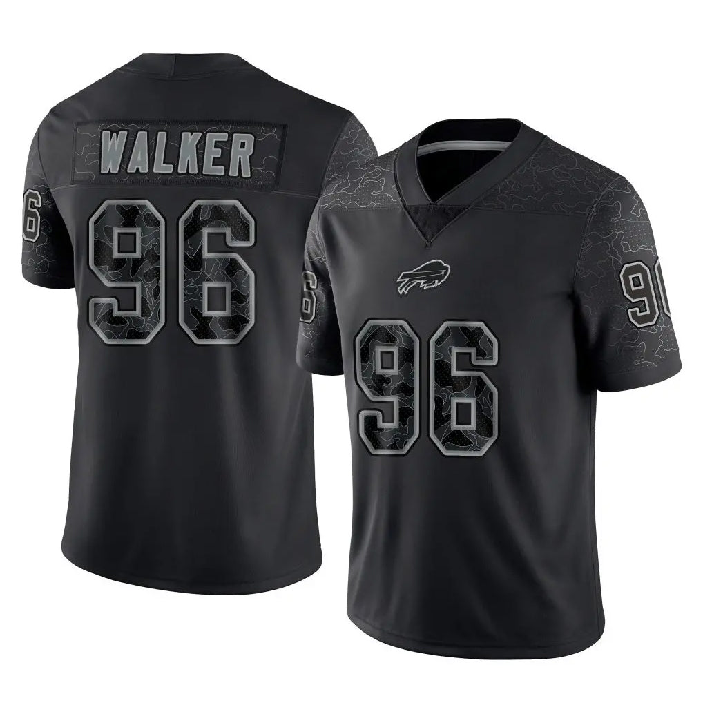 B.Bills #96 Deone Walker Player Black RFLCTV Limited Cooneas Stitched Jerseys