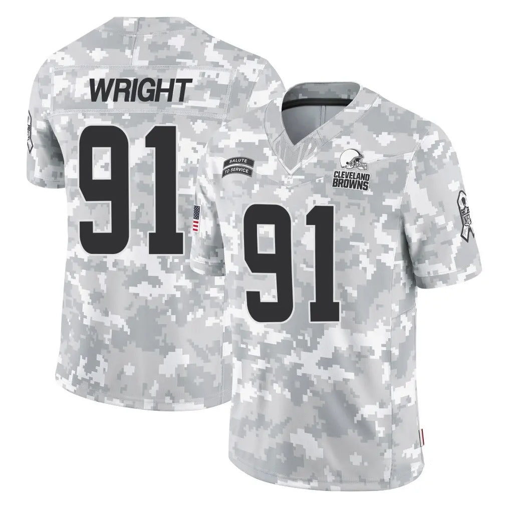 C.Browns #91 Alex Wright Player Arctic Camo Salute to Service Limited Home Game Cooneas Stitched Jerseys