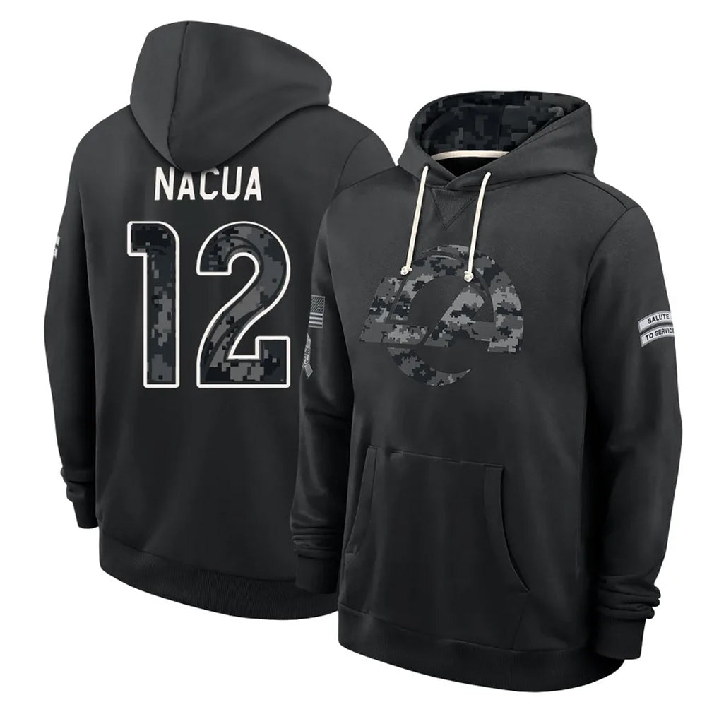 LA.Rams #12 Puka Nacua Player 2026 Black Logo Pullover Hoodies Limited Game Cooneas Stitched Jerseys
