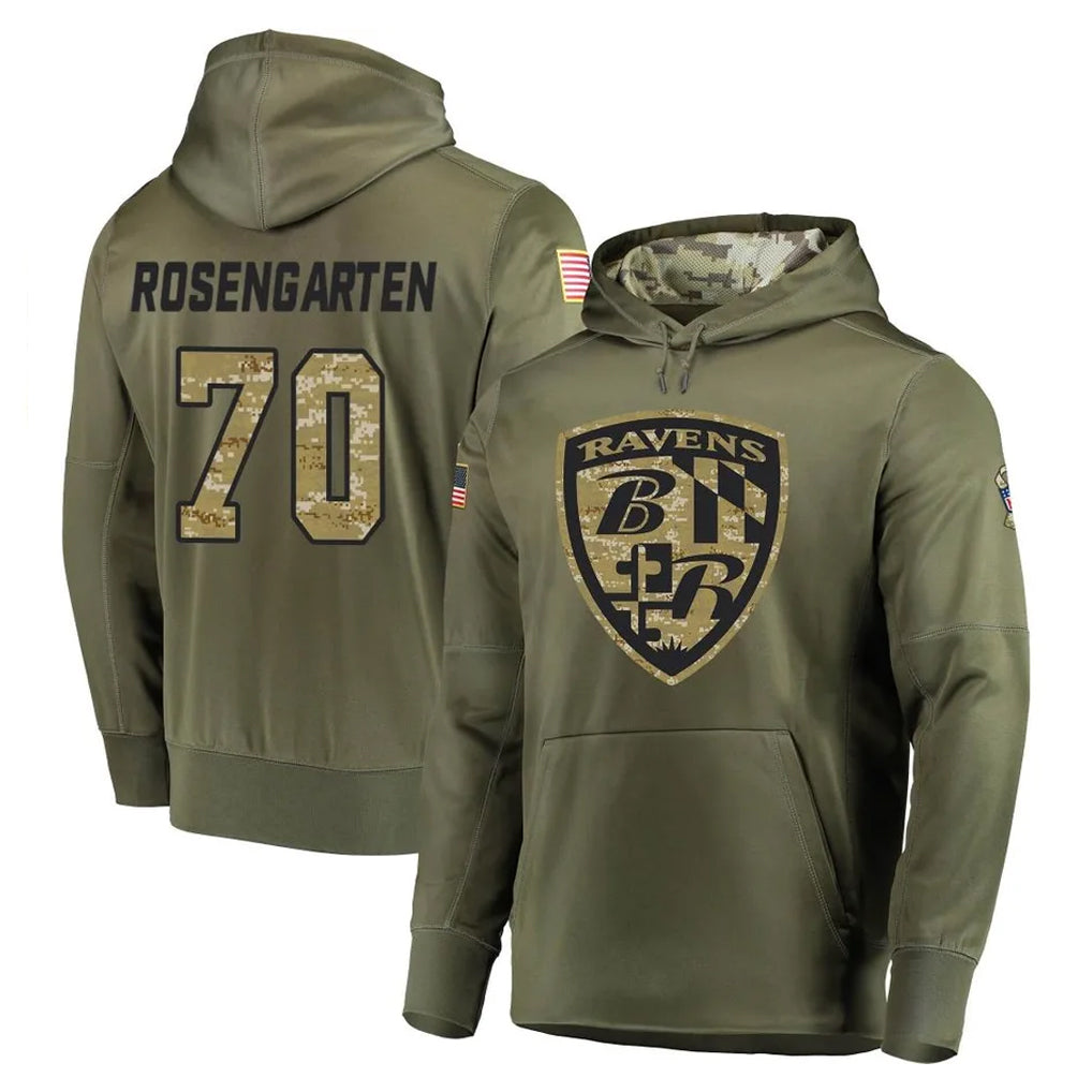 B.Ravens #70 Roger Rosengarten Player Olive Salute to Service Pullover Hoodie Cooneas Stitched Jerseys
