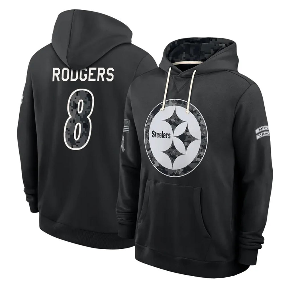 P.Steelers #8 Aaron Rodgers Player 2026 Black Logo Pullover Hoodies Limited Game Cooneas Stitched Jerseys