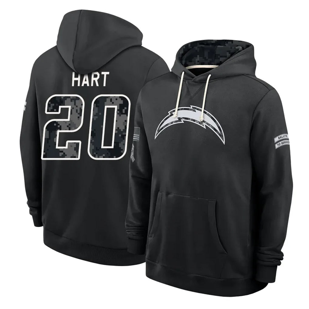 LA.Chargers #20 Cam Hart Player 2026 Black Logo Pullover Hoodies Limited Game Stitched Jerseys